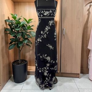 Vintage Y2K Black Beaded Asymetric Tulip Layered Hem Evening Party Dress